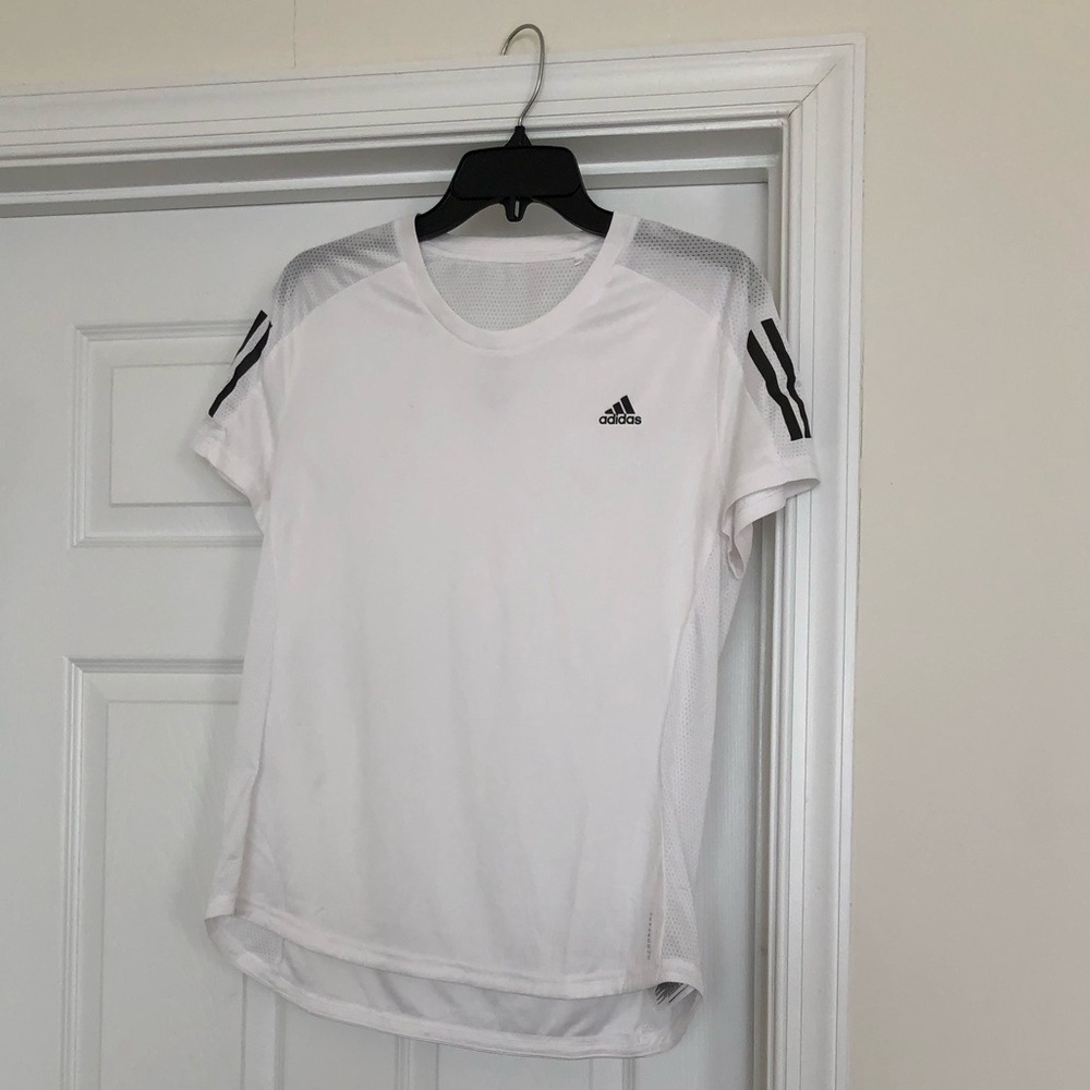 Adidas White Short-Sleeve Performance Tee with Black Stripes, NWOT